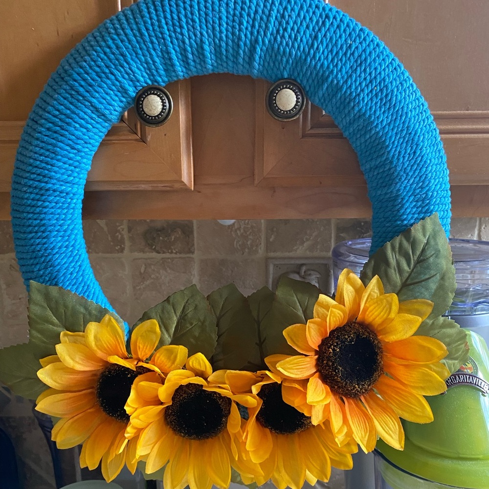 Turquoise. Cotton Sunflower Wreath